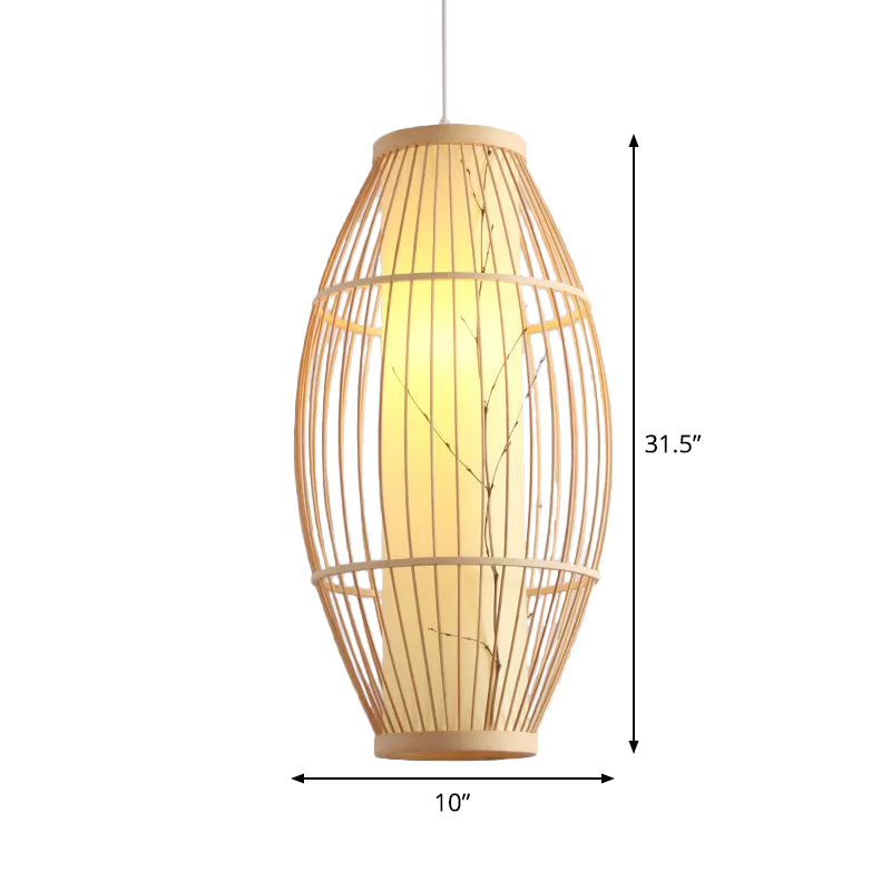 Asian 1-Head Pendant Light Fixture Beige Oval Ceiling Suspension Lamp with Bamboo Shade, 14"/19.5"/31.5" Wide Clearhalo 'Ceiling Lights' 'Modern Pendants' 'Modern' 'Pendant Lights' 'Pendants' Lighting' 1958166