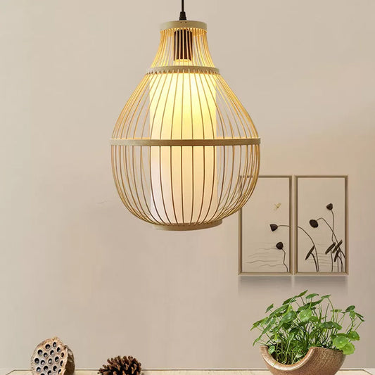 Teardrop Bamboo Down Lighting Pendant Contemporary 1-Head Beige Ceiling Hang Light for Dining Room Beige Clearhalo 'Ceiling Lights' 'Modern Pendants' 'Modern' 'Pendant Lights' 'Pendants' Lighting' 1958167