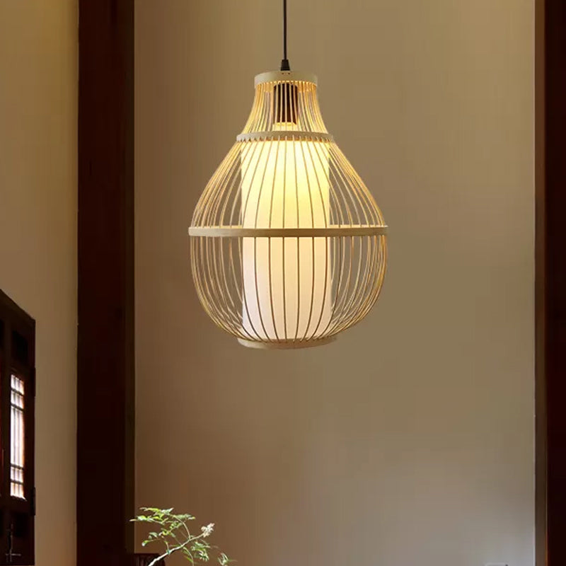 Teardrop Bamboo Down Lighting Pendant Contemporary 1-Head Beige Ceiling Hang Light for Dining Room Clearhalo 'Ceiling Lights' 'Modern Pendants' 'Modern' 'Pendant Lights' 'Pendants' Lighting' 1958168