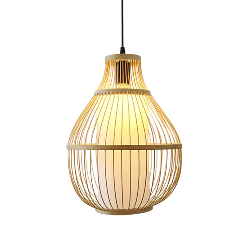 Teardrop Bamboo Down Lighting Pendant Contemporary 1-Head Beige Ceiling Hang Light for Dining Room Clearhalo 'Ceiling Lights' 'Modern Pendants' 'Modern' 'Pendant Lights' 'Pendants' Lighting' 1958169