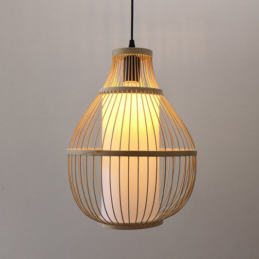 Teardrop Bamboo Down Lighting Pendant Contemporary 1-Head Beige Ceiling Hang Light for Dining Room Clearhalo 'Ceiling Lights' 'Modern Pendants' 'Modern' 'Pendant Lights' 'Pendants' Lighting' 1958170