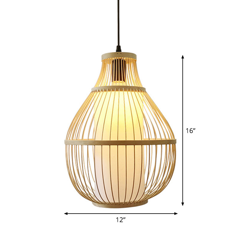 Teardrop Bamboo Down Lighting Pendant Contemporary 1-Head Beige Ceiling Hang Light for Dining Room Clearhalo 'Ceiling Lights' 'Modern Pendants' 'Modern' 'Pendant Lights' 'Pendants' Lighting' 1958171