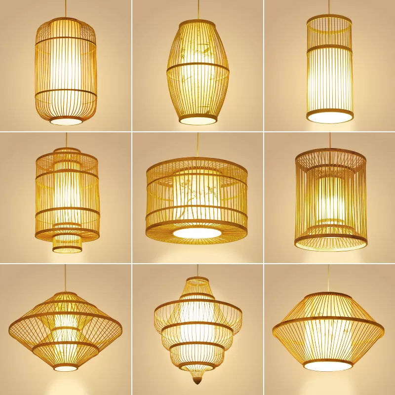Diamond/Drum/Barrel Drop Pendant Asian Style Bamboo 1-Light Restaurant Hanging Light Kit in Beige Clearhalo 'Ceiling Lights' 'Modern Pendants' 'Modern' 'Pendant Lights' 'Pendants' Lighting' 1958172