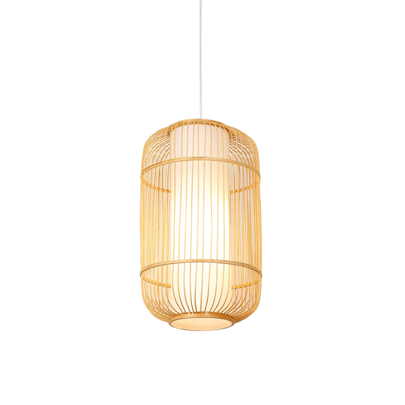Diamond/Drum/Barrel Drop Pendant Asian Style Bamboo 1-Light Restaurant Hanging Light Kit in Beige Clearhalo 'Ceiling Lights' 'Modern Pendants' 'Modern' 'Pendant Lights' 'Pendants' Lighting' 1958174