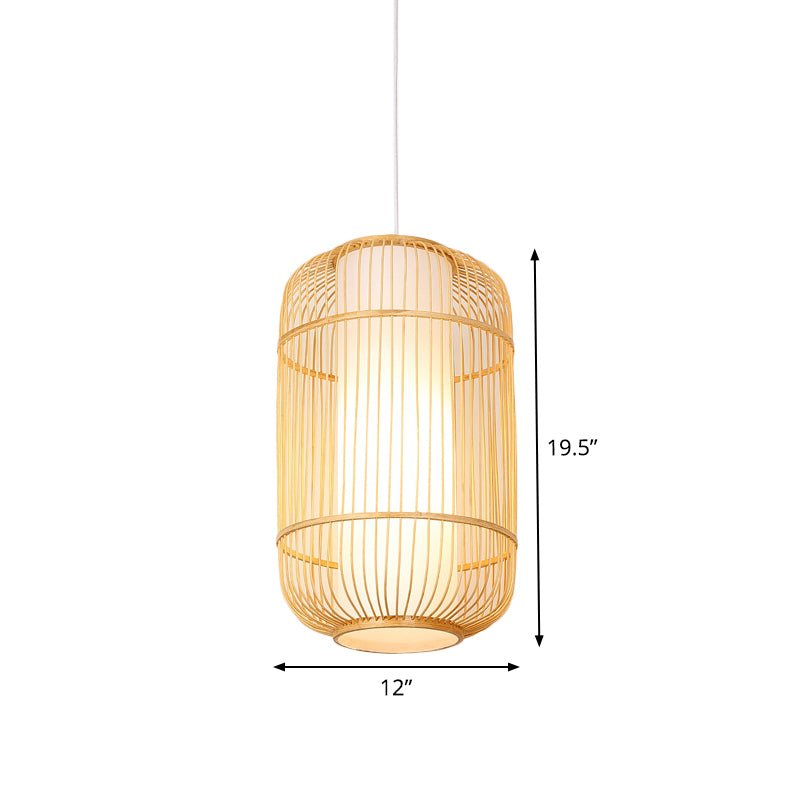 Diamond/Drum/Barrel Drop Pendant Asian Style Bamboo 1-Light Restaurant Hanging Light Kit in Beige Clearhalo 'Ceiling Lights' 'Modern Pendants' 'Modern' 'Pendant Lights' 'Pendants' Lighting' 1958175