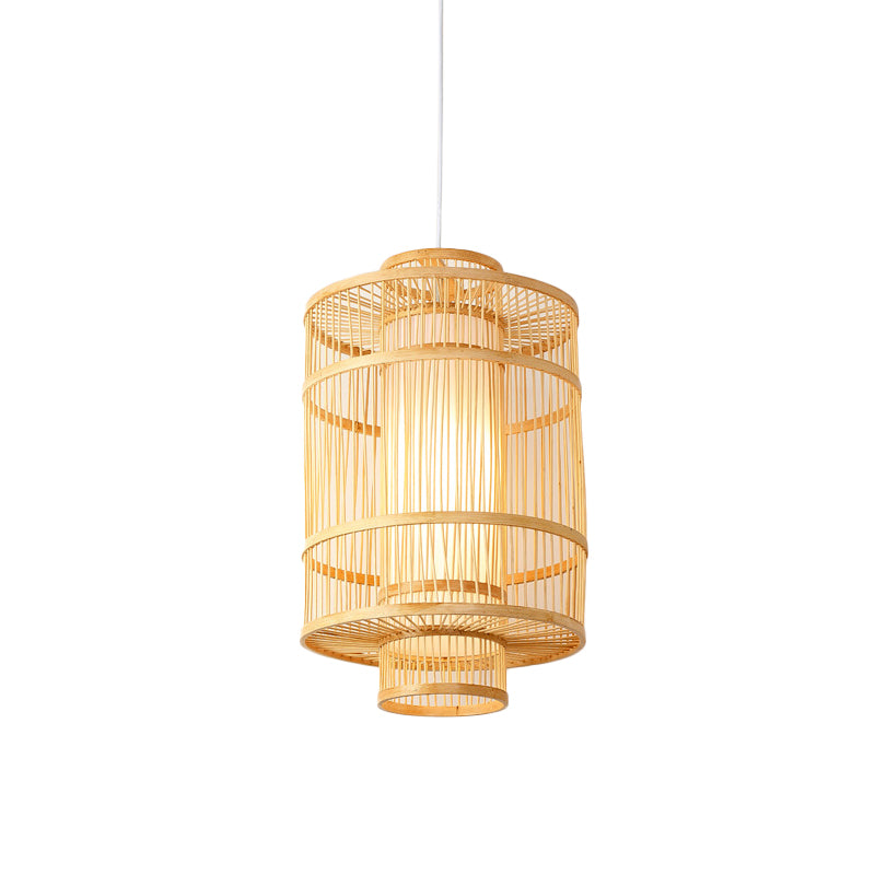 Diamond/Drum/Barrel Drop Pendant Asian Style Bamboo 1-Light Restaurant Hanging Light Kit in Beige Clearhalo 'Ceiling Lights' 'Modern Pendants' 'Modern' 'Pendant Lights' 'Pendants' Lighting' 1958180