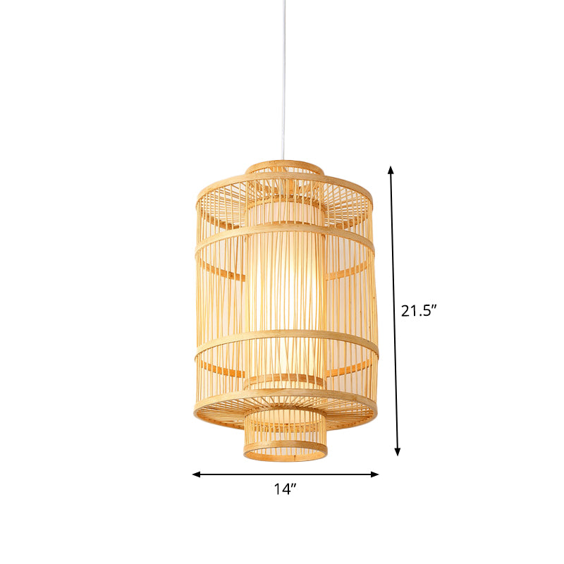 Diamond/Drum/Barrel Drop Pendant Asian Style Bamboo 1-Light Restaurant Hanging Light Kit in Beige Clearhalo 'Ceiling Lights' 'Modern Pendants' 'Modern' 'Pendant Lights' 'Pendants' Lighting' 1958181