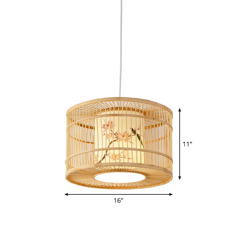 Diamond/Drum/Barrel Drop Pendant Asian Style Bamboo 1-Light Restaurant Hanging Light Kit in Beige Clearhalo 'Ceiling Lights' 'Modern Pendants' 'Modern' 'Pendant Lights' 'Pendants' Lighting' 1958184