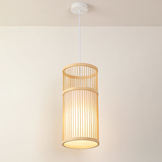 Diamond/Drum/Barrel Drop Pendant Asian Style Bamboo 1-Light Restaurant Hanging Light Kit in Beige Beige D Clearhalo 'Ceiling Lights' 'Modern Pendants' 'Modern' 'Pendant Lights' 'Pendants' Lighting' 1958191