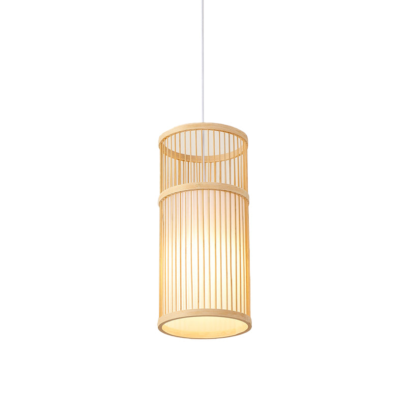 Diamond/Drum/Barrel Drop Pendant Asian Style Bamboo 1-Light Restaurant Hanging Light Kit in Beige Clearhalo 'Ceiling Lights' 'Modern Pendants' 'Modern' 'Pendant Lights' 'Pendants' Lighting' 1958192