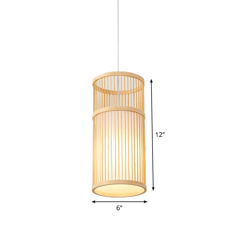 Diamond/Drum/Barrel Drop Pendant Asian Style Bamboo 1-Light Restaurant Hanging Light Kit in Beige Clearhalo 'Ceiling Lights' 'Modern Pendants' 'Modern' 'Pendant Lights' 'Pendants' Lighting' 1958193