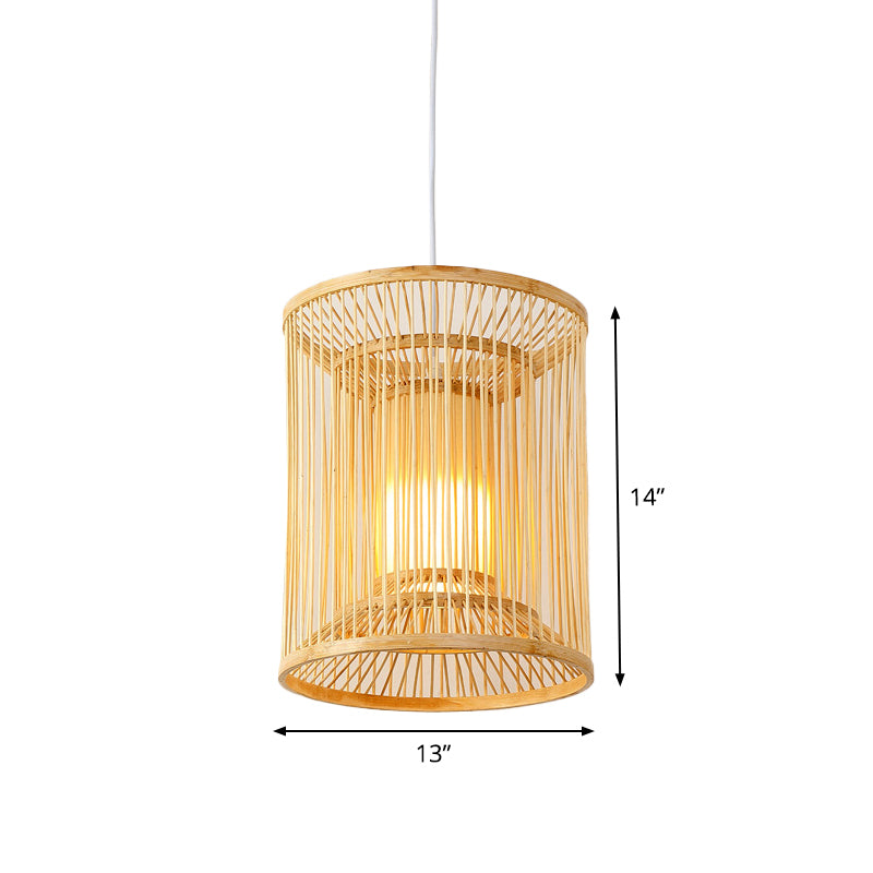 Diamond/Drum/Barrel Drop Pendant Asian Style Bamboo 1-Light Restaurant Hanging Light Kit in Beige Clearhalo 'Ceiling Lights' 'Modern Pendants' 'Modern' 'Pendant Lights' 'Pendants' Lighting' 1958196