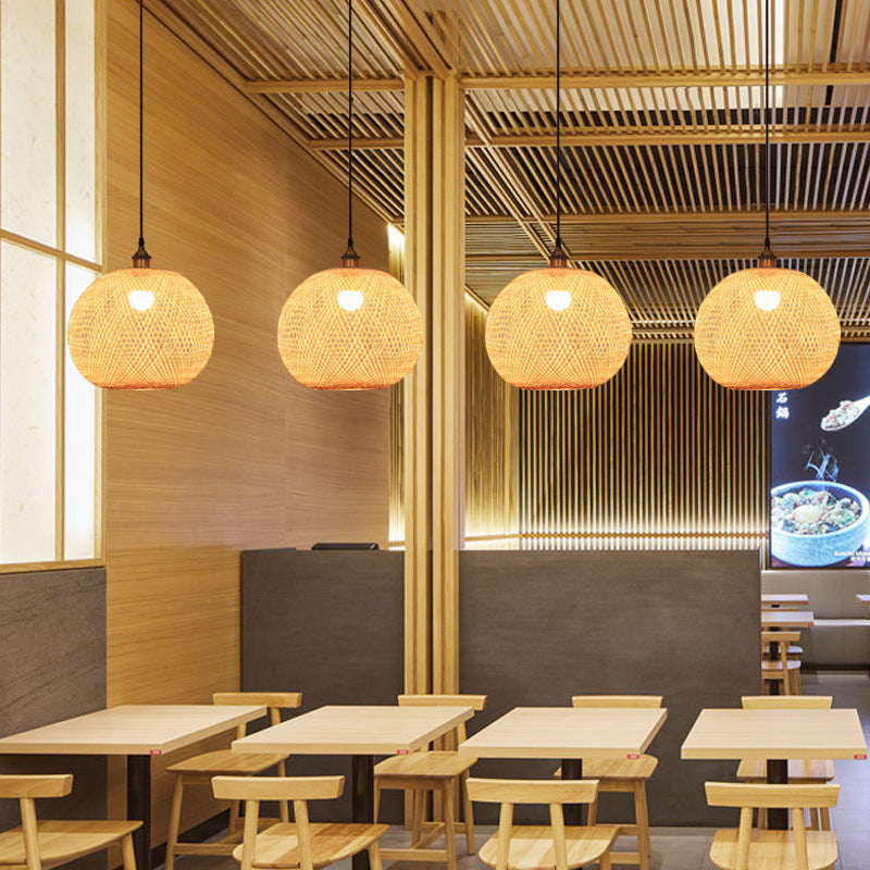 12"/14"/21.5" W 1 Bulb Dining Room Pendant Lamp Asian Beige Suspension Light with Ellipse Bamboo Shade Clearhalo 'Ceiling Lights' 'Modern Pendants' 'Modern' 'Pendant Lights' 'Pendants' Lighting' 1958199