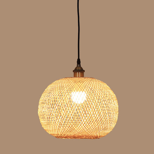 12"/14"/21.5" W 1 Bulb Dining Room Pendant Lamp Asian Beige Suspension Light with Ellipse Bamboo Shade Clearhalo 'Ceiling Lights' 'Modern Pendants' 'Modern' 'Pendant Lights' 'Pendants' Lighting' 1958201