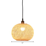 12"/14"/21.5" W 1 Bulb Dining Room Pendant Lamp Asian Beige Suspension Light with Ellipse Bamboo Shade Clearhalo 'Ceiling Lights' 'Modern Pendants' 'Modern' 'Pendant Lights' 'Pendants' Lighting' 1958202
