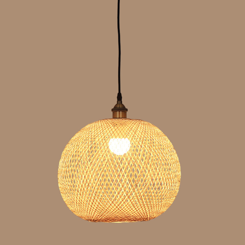 12"/14"/21.5" W 1 Bulb Dining Room Pendant Lamp Asian Beige Suspension Light with Ellipse Bamboo Shade Clearhalo 'Ceiling Lights' 'Modern Pendants' 'Modern' 'Pendant Lights' 'Pendants' Lighting' 1958204