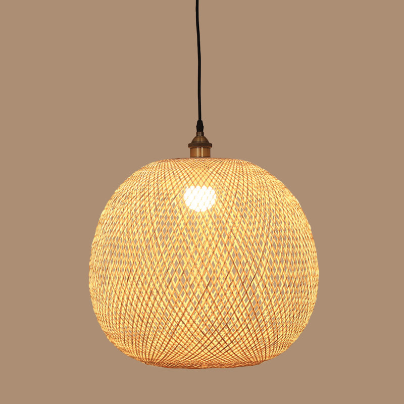 12"/14"/21.5" W 1 Bulb Dining Room Pendant Lamp Asian Beige Suspension Light with Ellipse Bamboo Shade Clearhalo 'Ceiling Lights' 'Modern Pendants' 'Modern' 'Pendant Lights' 'Pendants' Lighting' 1958207