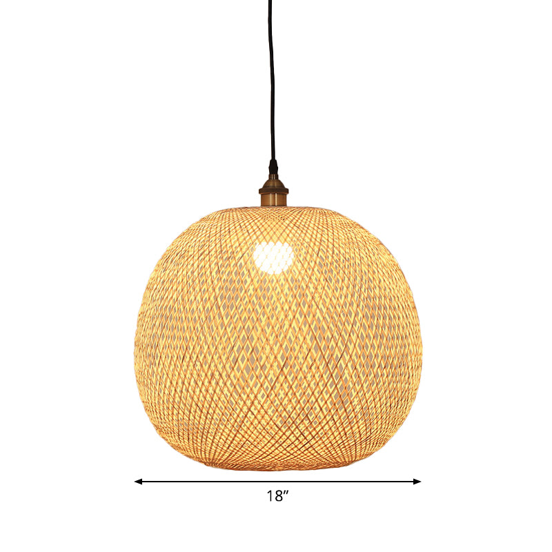12"/14"/21.5" W 1 Bulb Dining Room Pendant Lamp Asian Beige Suspension Light with Ellipse Bamboo Shade Clearhalo 'Ceiling Lights' 'Modern Pendants' 'Modern' 'Pendant Lights' 'Pendants' Lighting' 1958208
