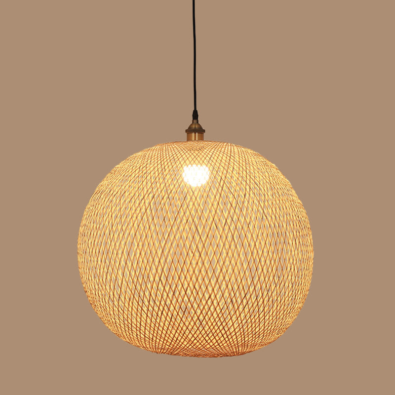 12"/14"/21.5" W 1 Bulb Dining Room Pendant Lamp Asian Beige Suspension Light with Ellipse Bamboo Shade Clearhalo 'Ceiling Lights' 'Modern Pendants' 'Modern' 'Pendant Lights' 'Pendants' Lighting' 1958210