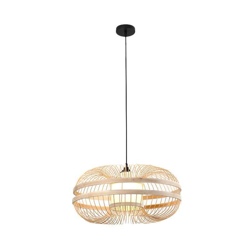Bamboo Cylinder/Lantern/Drum Pendant Japanese Style 1 Bulb Hanging Ceiling Light in Beige for Restaurant Clearhalo 'Ceiling Lights' 'Modern Pendants' 'Modern' 'Pendant Lights' 'Pendants' Lighting' 1958214