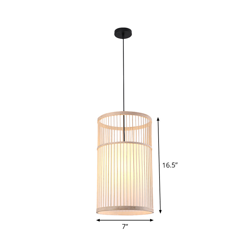 Bamboo Cylinder/Lantern/Drum Pendant Japanese Style 1 Bulb Hanging Ceiling Light in Beige for Restaurant Clearhalo 'Ceiling Lights' 'Modern Pendants' 'Modern' 'Pendant Lights' 'Pendants' Lighting' 1958219