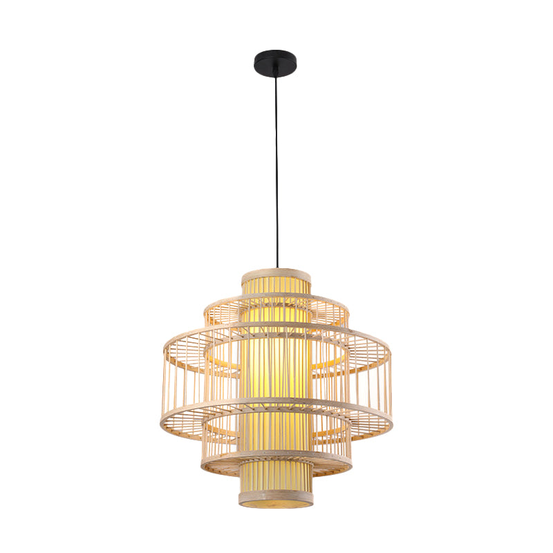 Bamboo Cylinder/Lantern/Drum Pendant Japanese Style 1 Bulb Hanging Ceiling Light in Beige for Restaurant Beige B Clearhalo 'Ceiling Lights' 'Modern Pendants' 'Modern' 'Pendant Lights' 'Pendants' Lighting' 1958220