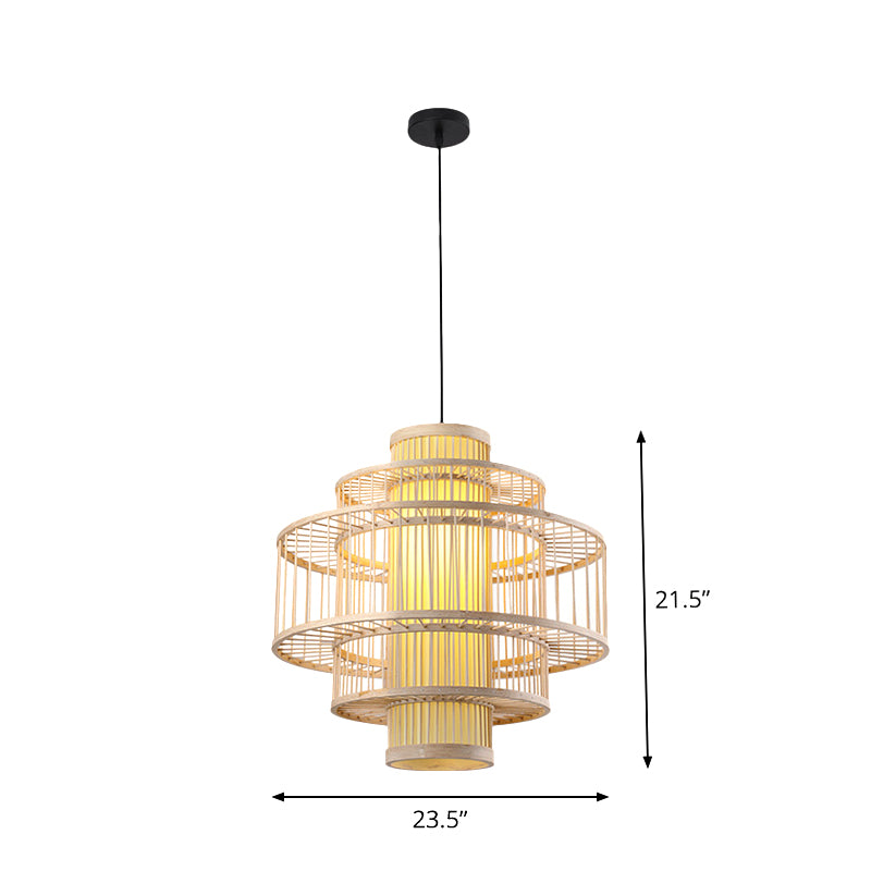 Bamboo Cylinder/Lantern/Drum Pendant Japanese Style 1 Bulb Hanging Ceiling Light in Beige for Restaurant Clearhalo 'Ceiling Lights' 'Modern Pendants' 'Modern' 'Pendant Lights' 'Pendants' Lighting' 1958221