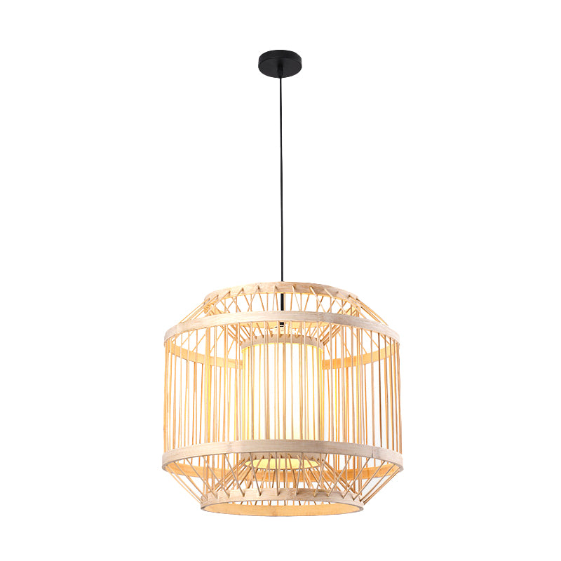 Bamboo Cylinder/Lantern/Drum Pendant Japanese Style 1 Bulb Hanging Ceiling Light in Beige for Restaurant Beige C Clearhalo 'Ceiling Lights' 'Modern Pendants' 'Modern' 'Pendant Lights' 'Pendants' Lighting' 1958222