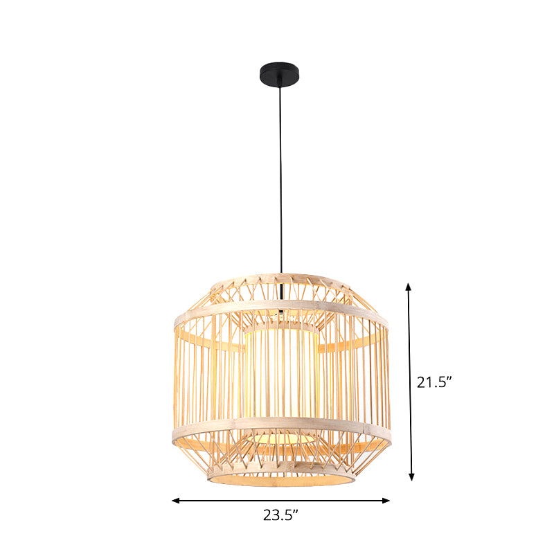 Bamboo Cylinder/Lantern/Drum Pendant Japanese Style 1 Bulb Hanging Ceiling Light in Beige for Restaurant Clearhalo 'Ceiling Lights' 'Modern Pendants' 'Modern' 'Pendant Lights' 'Pendants' Lighting' 1958223