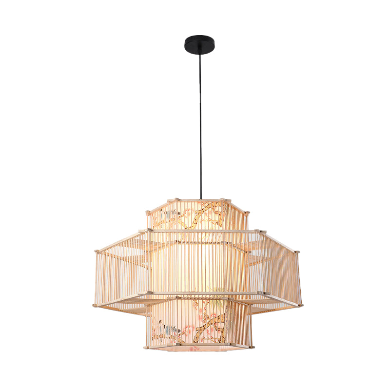 Bamboo Cylinder/Lantern/Drum Pendant Japanese Style 1 Bulb Hanging Ceiling Light in Beige for Restaurant Beige A Clearhalo 'Ceiling Lights' 'Modern Pendants' 'Modern' 'Pendant Lights' 'Pendants' Lighting' 1958224