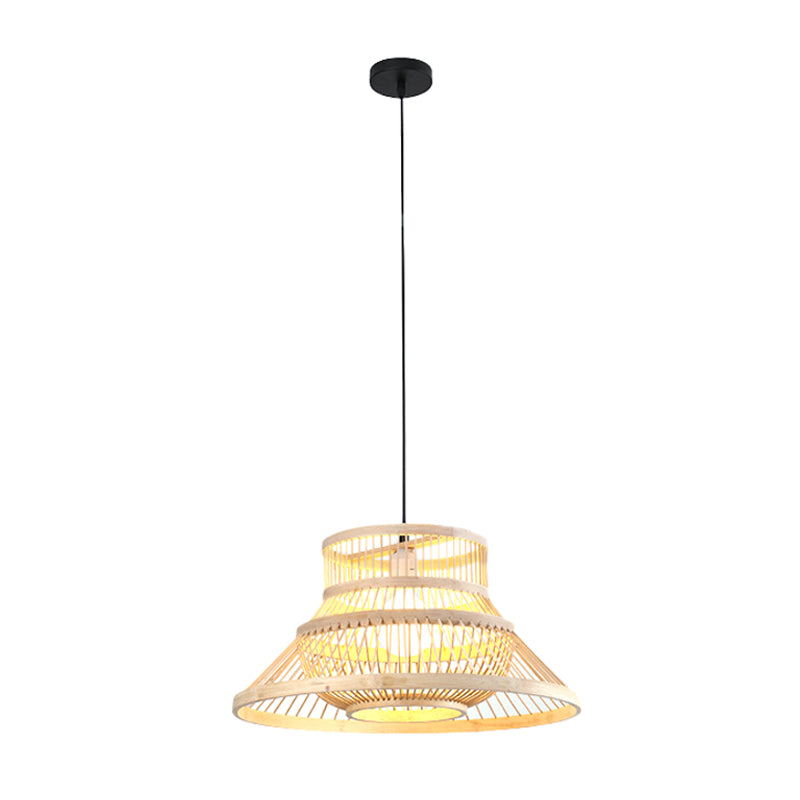 Bamboo Cylinder/Lantern/Drum Pendant Japanese Style 1 Bulb Hanging Ceiling Light in Beige for Restaurant Beige E Clearhalo 'Ceiling Lights' 'Modern Pendants' 'Modern' 'Pendant Lights' 'Pendants' Lighting' 1958226