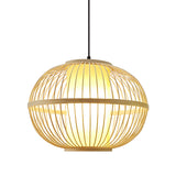 14"/16"/23.5" W Oval Suspension Lighting Asian Bamboo 1-Light Beige Pendant Light Fixture with Inner Shade Clearhalo 'Ceiling Lights' 'Modern Pendants' 'Modern' 'Pendant Lights' 'Pendants' Lighting' 1958232
