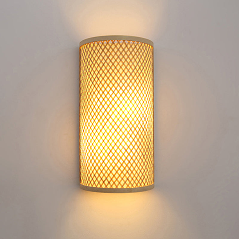 Half-Cylindrical Flush Mount Wall Light Minimalist Bamboo 1 Head Hallway Wall Sconce in Beige Clearhalo 'Modern wall lights' 'Modern' 'Wall Lamps & Sconces' 'Wall Lights' Lighting' 1958240