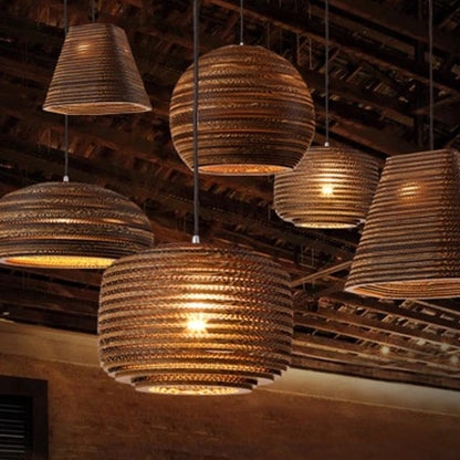 Paper Trapezoid/Vase Pendant Light Kit Country Style Single Brown Suspension Lamp, 10"/12"/15" Wide Brown 10" Vase Clearhalo 'Ceiling Lights' 'Modern Pendants' 'Modern' 'Pendant Lights' 'Pendants' Lighting' 1958244