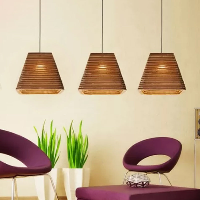 Paper Trapezoid/Vase Pendant Light Kit Country Style Single Brown Suspension Lamp, 10"/12"/15" Wide Clearhalo 'Ceiling Lights' 'Modern Pendants' 'Modern' 'Pendant Lights' 'Pendants' Lighting' 1958246