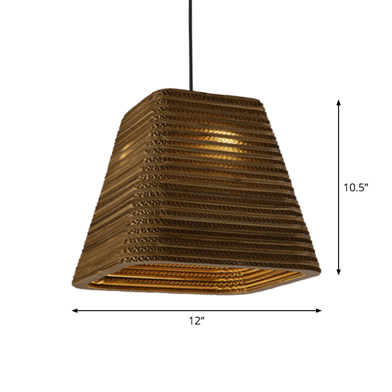Paper Trapezoid/Vase Pendant Light Kit Country Style Single Brown Suspension Lamp, 10"/12"/15" Wide Clearhalo 'Ceiling Lights' 'Modern Pendants' 'Modern' 'Pendant Lights' 'Pendants' Lighting' 1958249