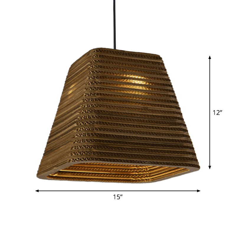 Paper Trapezoid/Vase Pendant Light Kit Country Style Single Brown Suspension Lamp, 10"/12"/15" Wide Clearhalo 'Ceiling Lights' 'Modern Pendants' 'Modern' 'Pendant Lights' 'Pendants' Lighting' 1958250