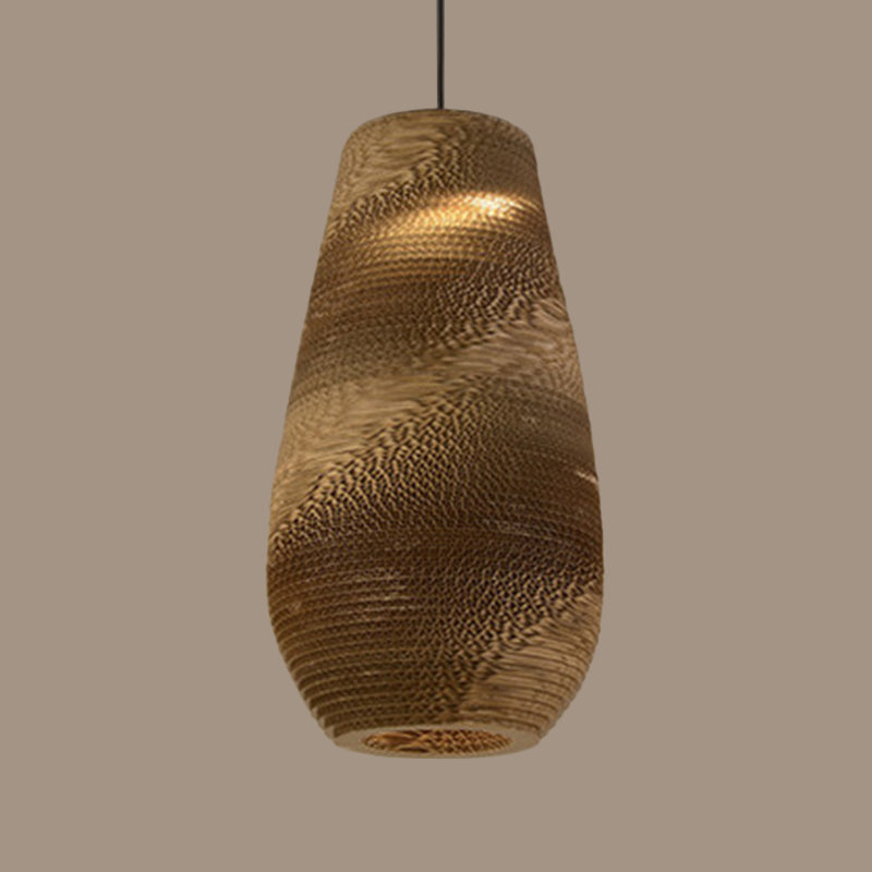 Paper Trapezoid/Vase Pendant Light Kit Country Style Single Brown Suspension Lamp, 10"/12"/15" Wide Clearhalo 'Ceiling Lights' 'Modern Pendants' 'Modern' 'Pendant Lights' 'Pendants' Lighting' 1958252