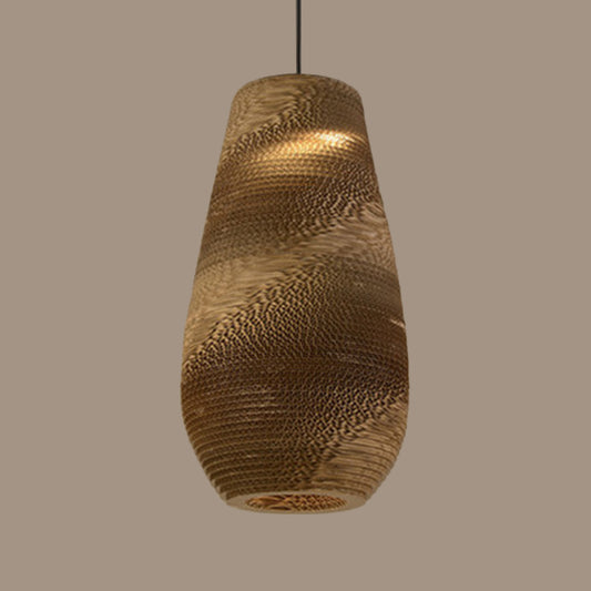 Paper Trapezoid/Vase Pendant Light Kit Country Style Single Brown Suspension Lamp, 10"/12"/15" Wide Clearhalo 'Ceiling Lights' 'Modern Pendants' 'Modern' 'Pendant Lights' 'Pendants' Lighting' 1958252