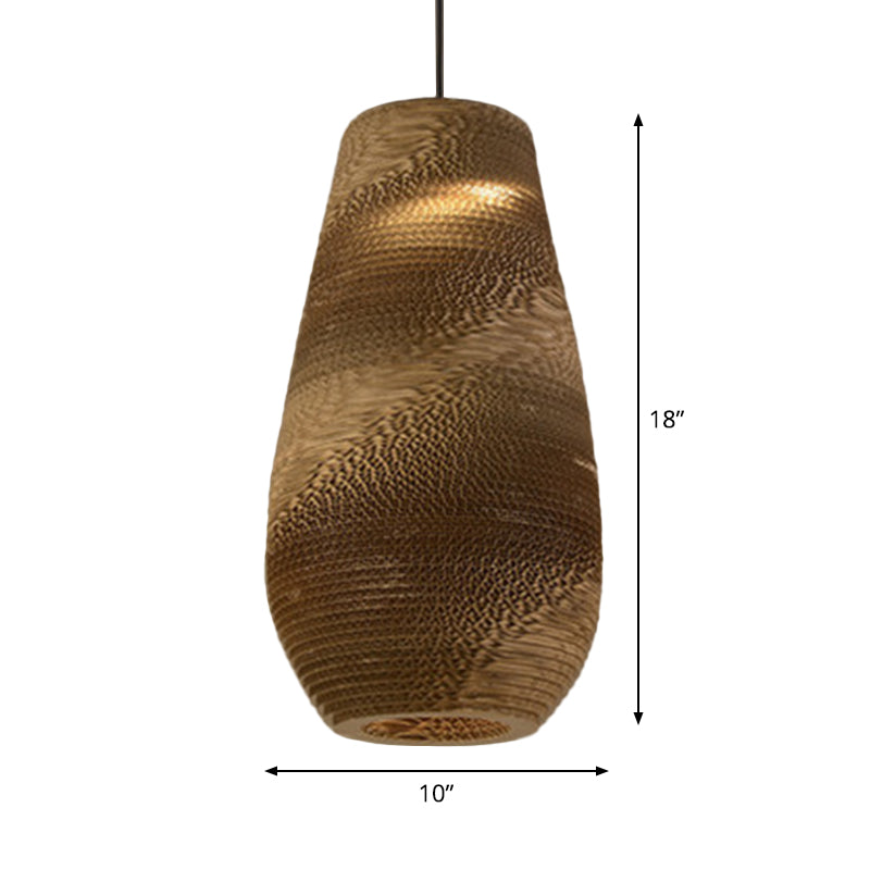Paper Trapezoid/Vase Pendant Light Kit Country Style Single Brown Suspension Lamp, 10"/12"/15" Wide Clearhalo 'Ceiling Lights' 'Modern Pendants' 'Modern' 'Pendant Lights' 'Pendants' Lighting' 1958253