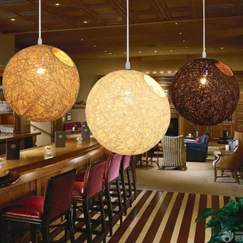 Rattan Globe Suspension Light Contemporary Single-Bulb Blue/Pink/Red Ceiling Pendant Lamp with Cut-out Hole Green Clearhalo 'Ceiling Lights' 'Modern Pendants' 'Modern' 'Pendant Lights' 'Pendants' Lighting' 1958254