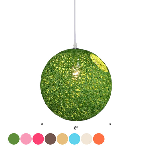 Rattan Globe Suspension Light Contemporary Single-Bulb Blue/Pink/Red Ceiling Pendant Lamp with Cut-out Hole Clearhalo 'Ceiling Lights' 'Modern Pendants' 'Modern' 'Pendant Lights' 'Pendants' Lighting' 1958257