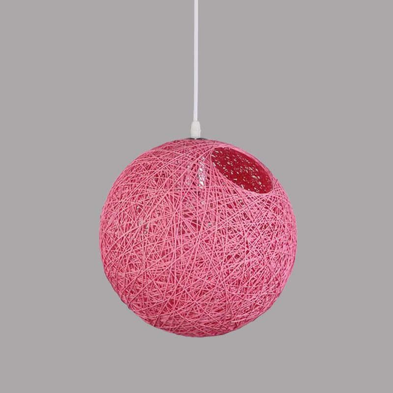 Rattan Globe Suspension Light Contemporary Single-Bulb Blue/Pink/Red Ceiling Pendant Lamp with Cut-out Hole Clearhalo 'Ceiling Lights' 'Modern Pendants' 'Modern' 'Pendant Lights' 'Pendants' Lighting' 1958259