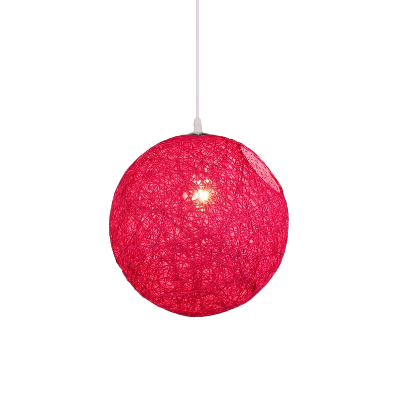 Rattan Globe Suspension Light Contemporary Single-Bulb Blue/Pink/Red Ceiling Pendant Lamp with Cut-out Hole Red Clearhalo 'Ceiling Lights' 'Modern Pendants' 'Modern' 'Pendant Lights' 'Pendants' Lighting' 1958260