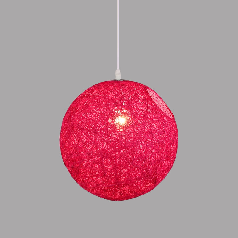 Rattan Globe Suspension Light Contemporary Single-Bulb Blue/Pink/Red Ceiling Pendant Lamp with Cut-out Hole Clearhalo 'Ceiling Lights' 'Modern Pendants' 'Modern' 'Pendant Lights' 'Pendants' Lighting' 1958261