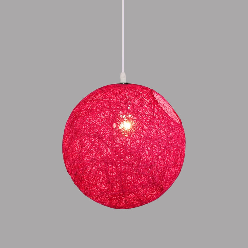 Rattan Globe Suspension Light Contemporary Single-Bulb Blue/Pink/Red Ceiling Pendant Lamp with Cut-out Hole Clearhalo 'Ceiling Lights' 'Modern Pendants' 'Modern' 'Pendant Lights' 'Pendants' Lighting' 1958261
