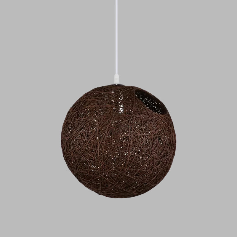 Rattan Globe Suspension Light Contemporary Single-Bulb Blue/Pink/Red Ceiling Pendant Lamp with Cut-out Hole Clearhalo 'Ceiling Lights' 'Modern Pendants' 'Modern' 'Pendant Lights' 'Pendants' Lighting' 1958263