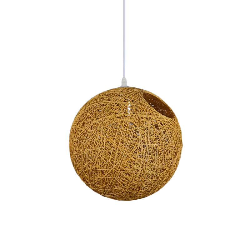 Rattan Globe Suspension Light Contemporary Single-Bulb Blue/Pink/Red Ceiling Pendant Lamp with Cut-out Hole Beige Clearhalo 'Ceiling Lights' 'Modern Pendants' 'Modern' 'Pendant Lights' 'Pendants' Lighting' 1958264