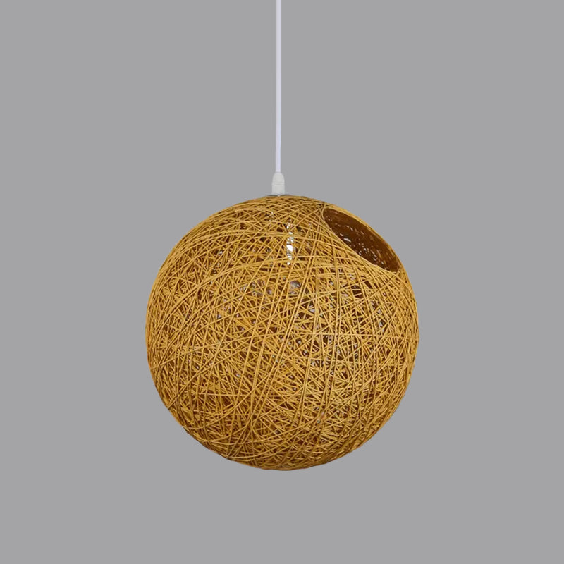 Rattan Globe Suspension Light Contemporary Single-Bulb Blue/Pink/Red Ceiling Pendant Lamp with Cut-out Hole Clearhalo 'Ceiling Lights' 'Modern Pendants' 'Modern' 'Pendant Lights' 'Pendants' Lighting' 1958265