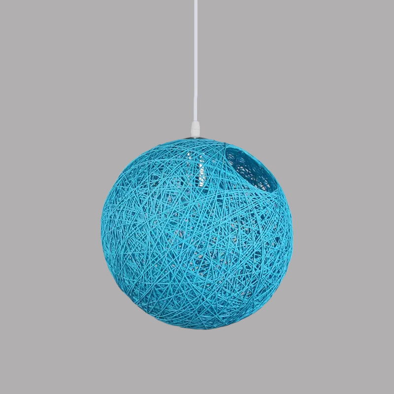 Rattan Globe Suspension Light Contemporary Single-Bulb Blue/Pink/Red Ceiling Pendant Lamp with Cut-out Hole Clearhalo 'Ceiling Lights' 'Modern Pendants' 'Modern' 'Pendant Lights' 'Pendants' Lighting' 1958267